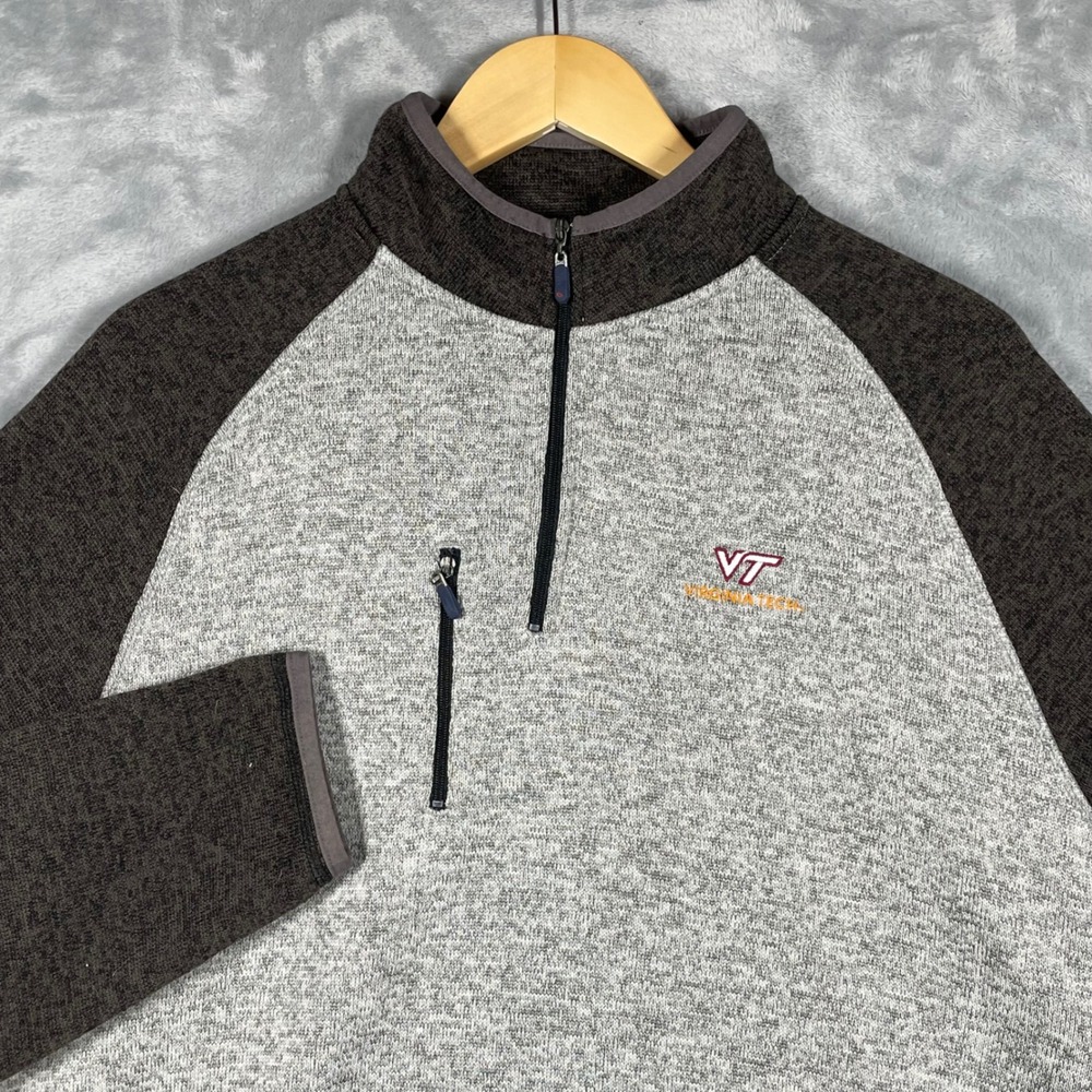 Johnnie-O Virginia Tech Hokies Mens XL Quarter Zip Pullover Grey Marled Sweater